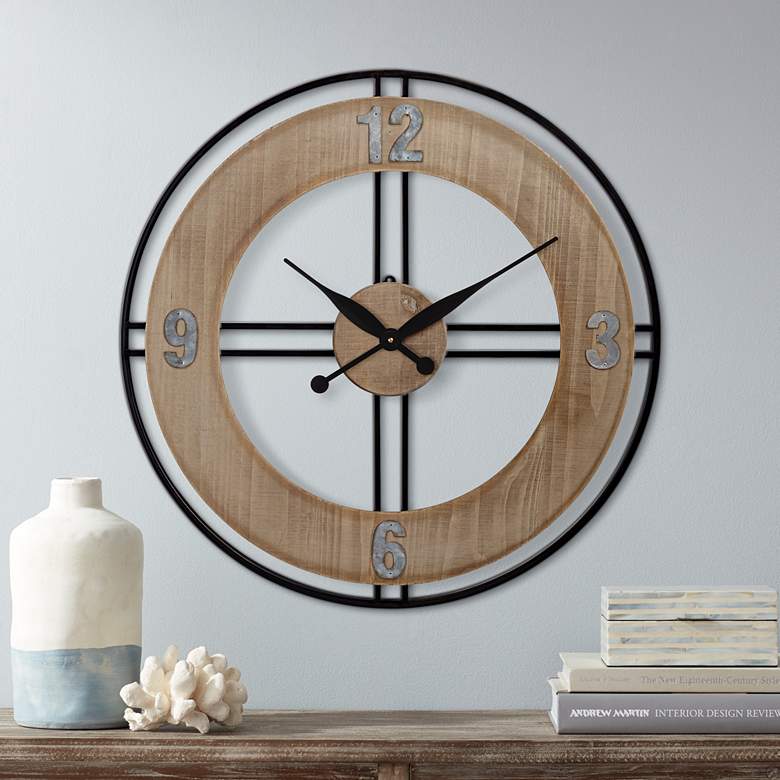 Image 1 Addie 26" Round Wood and Metal Wall Clock