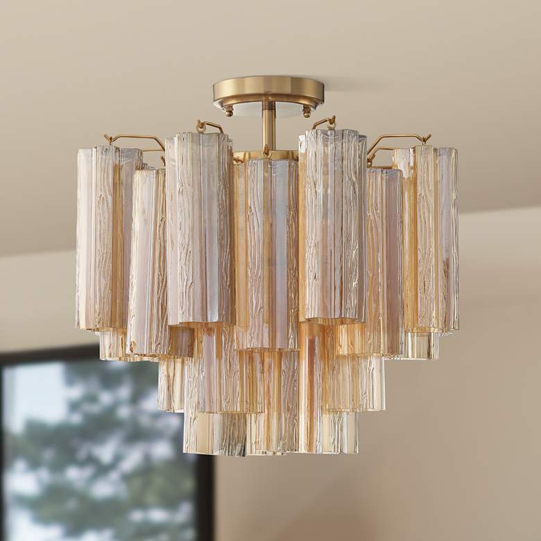 Image 1 Addis 17 3/4" Wide Aged Brass Amber Glass Ceiling Light