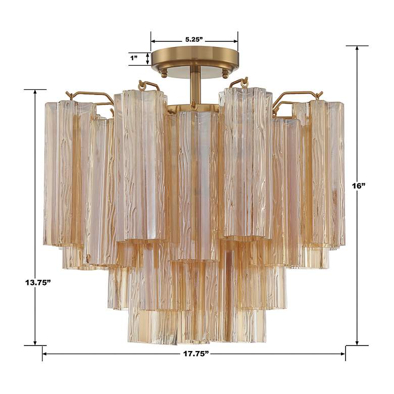 Image 5 Addis 17 3/4" Wide Aged Brass Amber Glass Ceiling Light more views