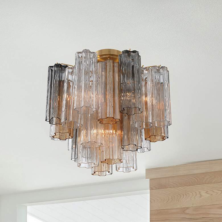 Image 7 Addis 17 3/4" Wide Aged Brass Tronchi Glass Ceiling Light more views