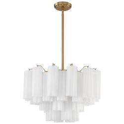 Addis 22" Wide Aged Brass and White Glass Tiered Chandelier