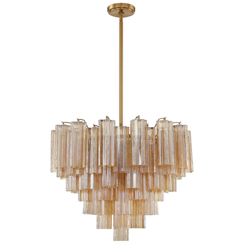 Image 2 Addis 26 3/4"W Aged Brass 12-Light Chandelier w/ Amber Glass