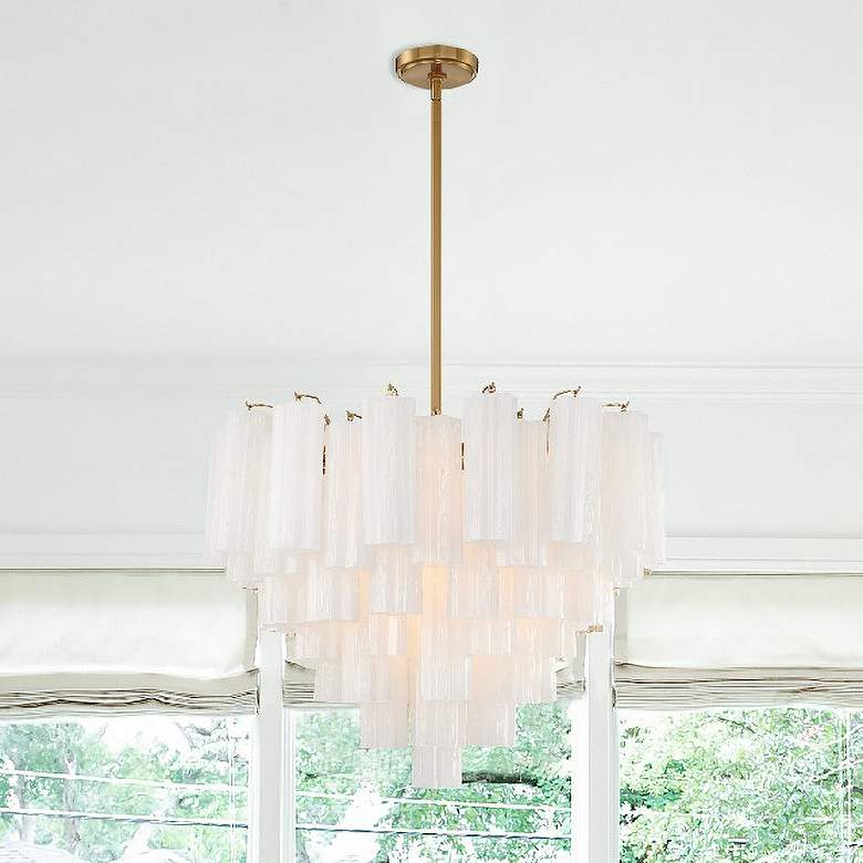 Image 2 Addis 26 3/4"W Aged Brass 12-Light Chandelier w/ White Glass