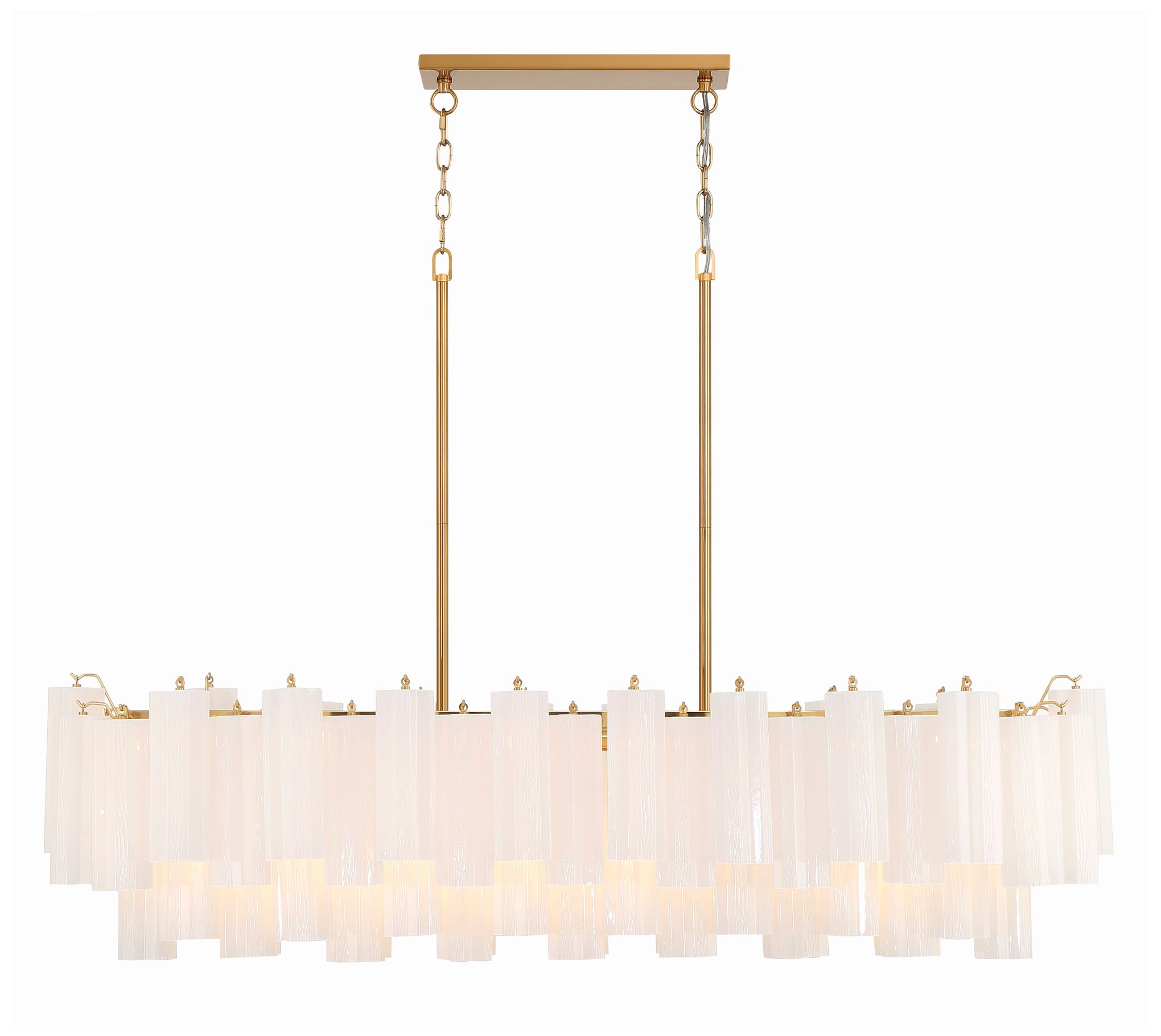 Image 2 Addis 52" Wide Aged Brass and White Glass Linear Chandelier