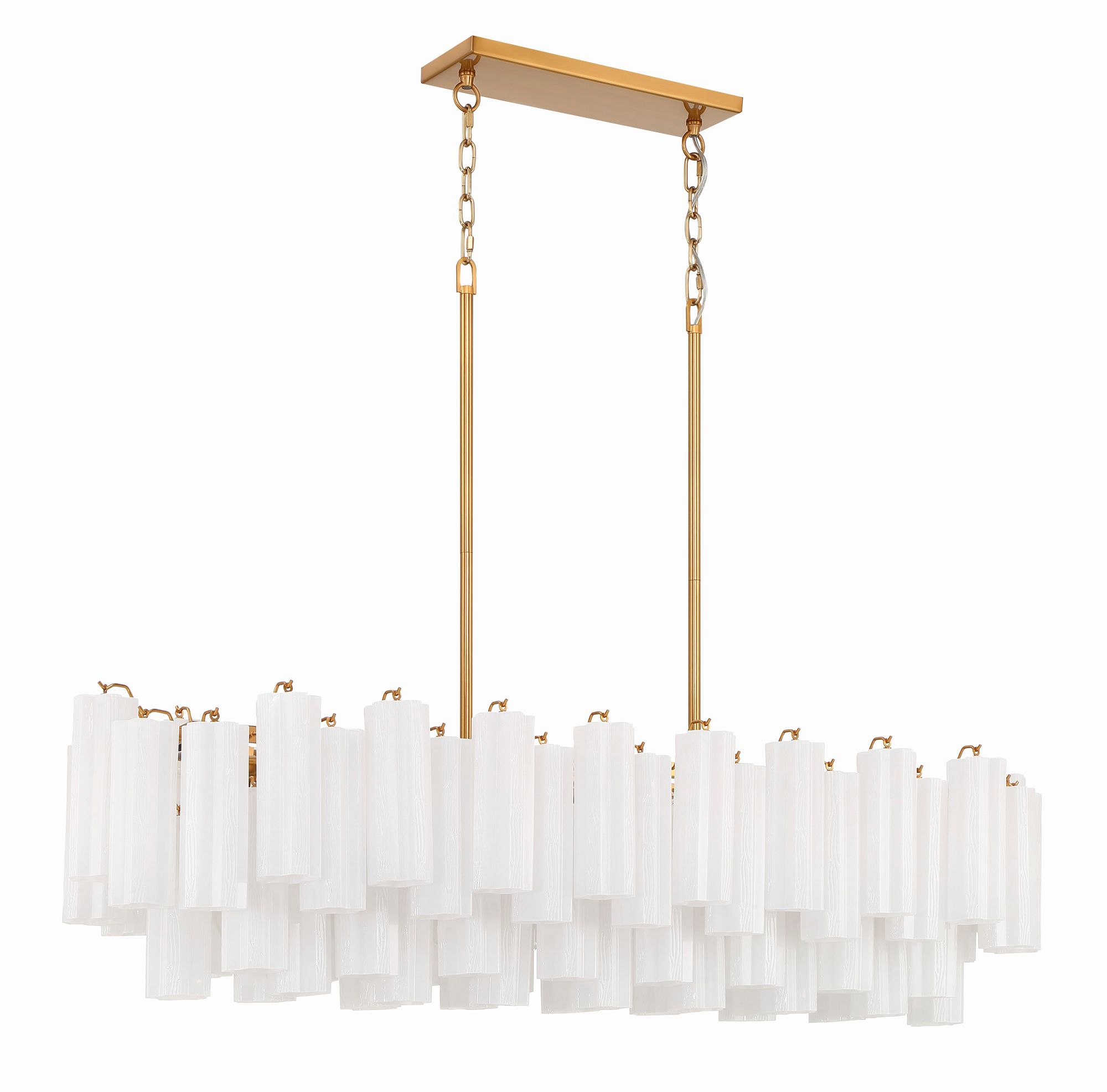 Image 4 Addis 52" Wide Aged Brass and White Glass Linear Chandelier more views