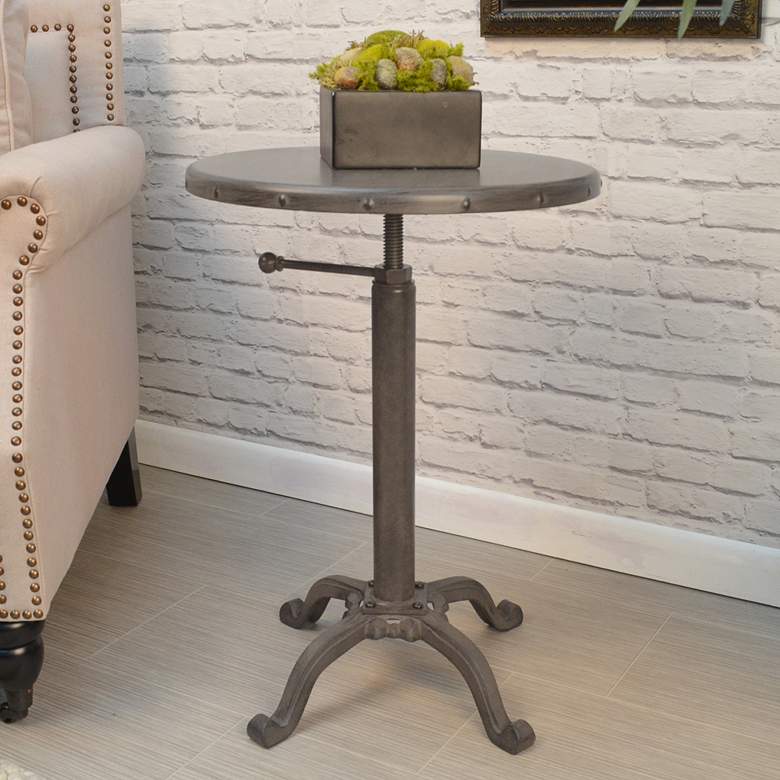 Image 1 Addison 18"W Industrial Iron Round Adjustable Accent Table