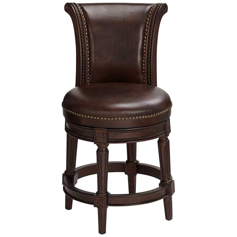Image 6 Addison 26" High Mocha Leather Swivel Counter Stool more views