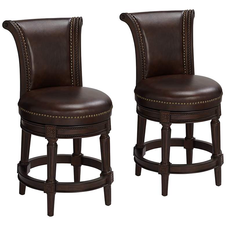 Image 1 Addison 26" Mocha Brown Leather Swivel Counter Stools Set of 2