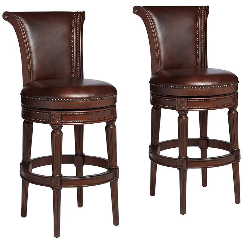 Image 1 Addison 30" Mocha Brown Leather Swivel Bar Stools Set of 2