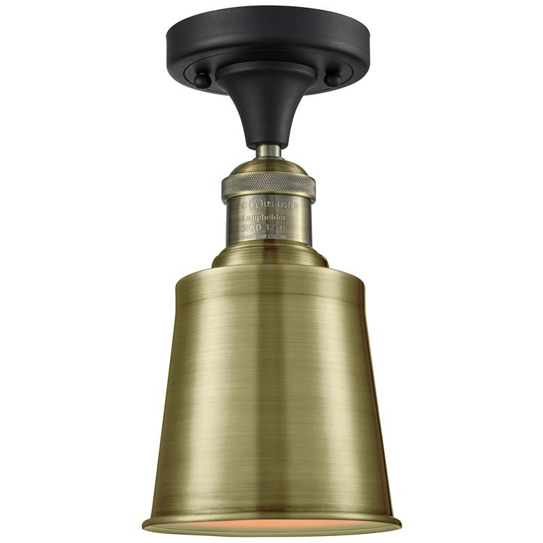 Image 1 Addison 5.25" Wide Black Brass Semi Flush Mount w/ Antique Brass Shade