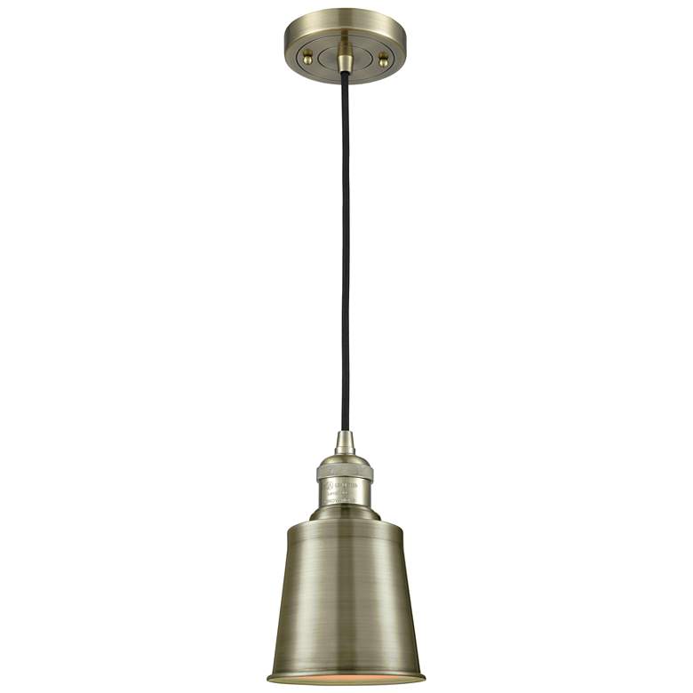 Image 1 Addison 5" Antique Brass Cord Hung Mini Pendant