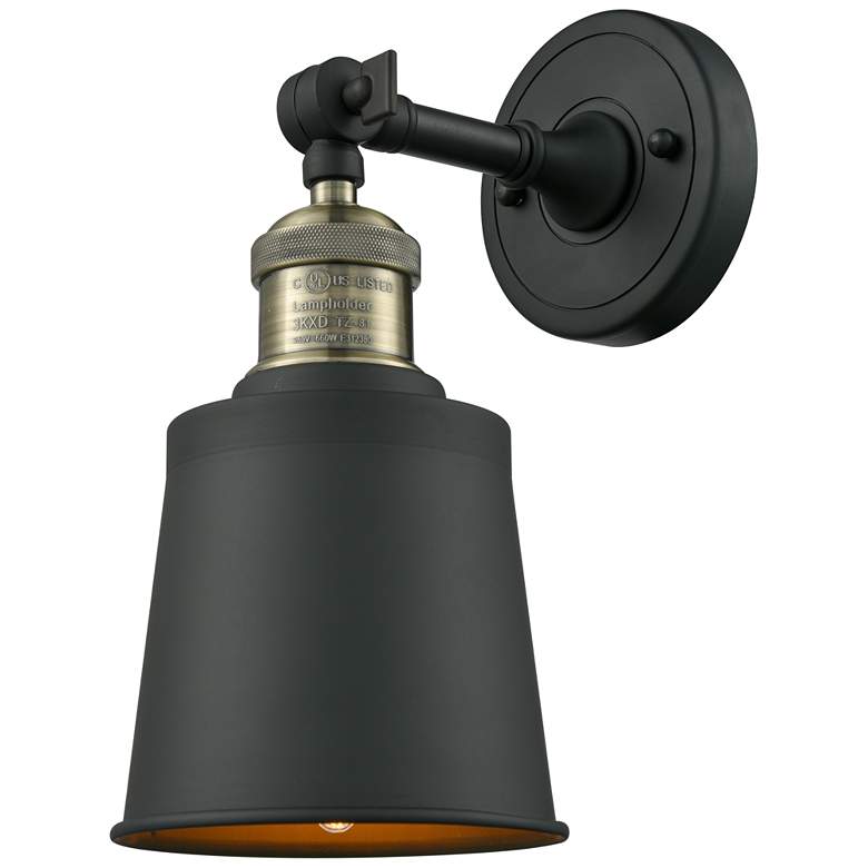Image 1 Addison 5" Black Antique Brass Adjustable Sconce w/ Antique Brass Shad