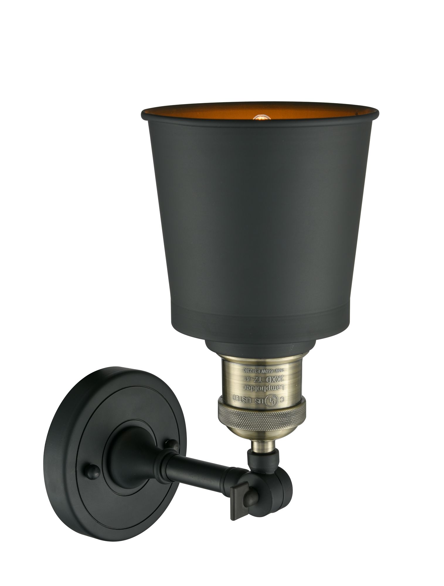 Image 2 Addison 5" Black Antique Brass Adjustable Sconce w/ Antique Brass Shad more views