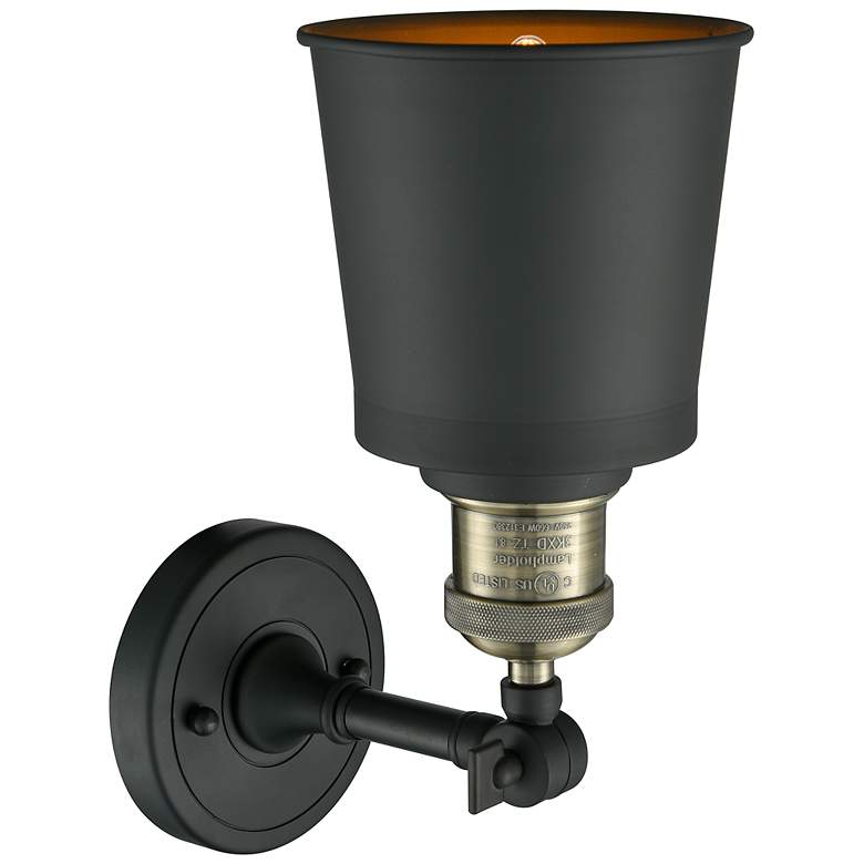 Image 3 Addison 5" Black Antique Brass Adjustable Sconce w/ Matte Black Shade more views