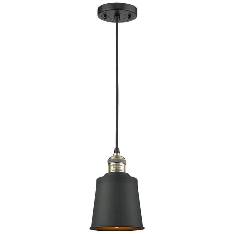 Image 1 Addison 5" Wide Black Brass Corded Mini Pendant w/ Matte Black Shade