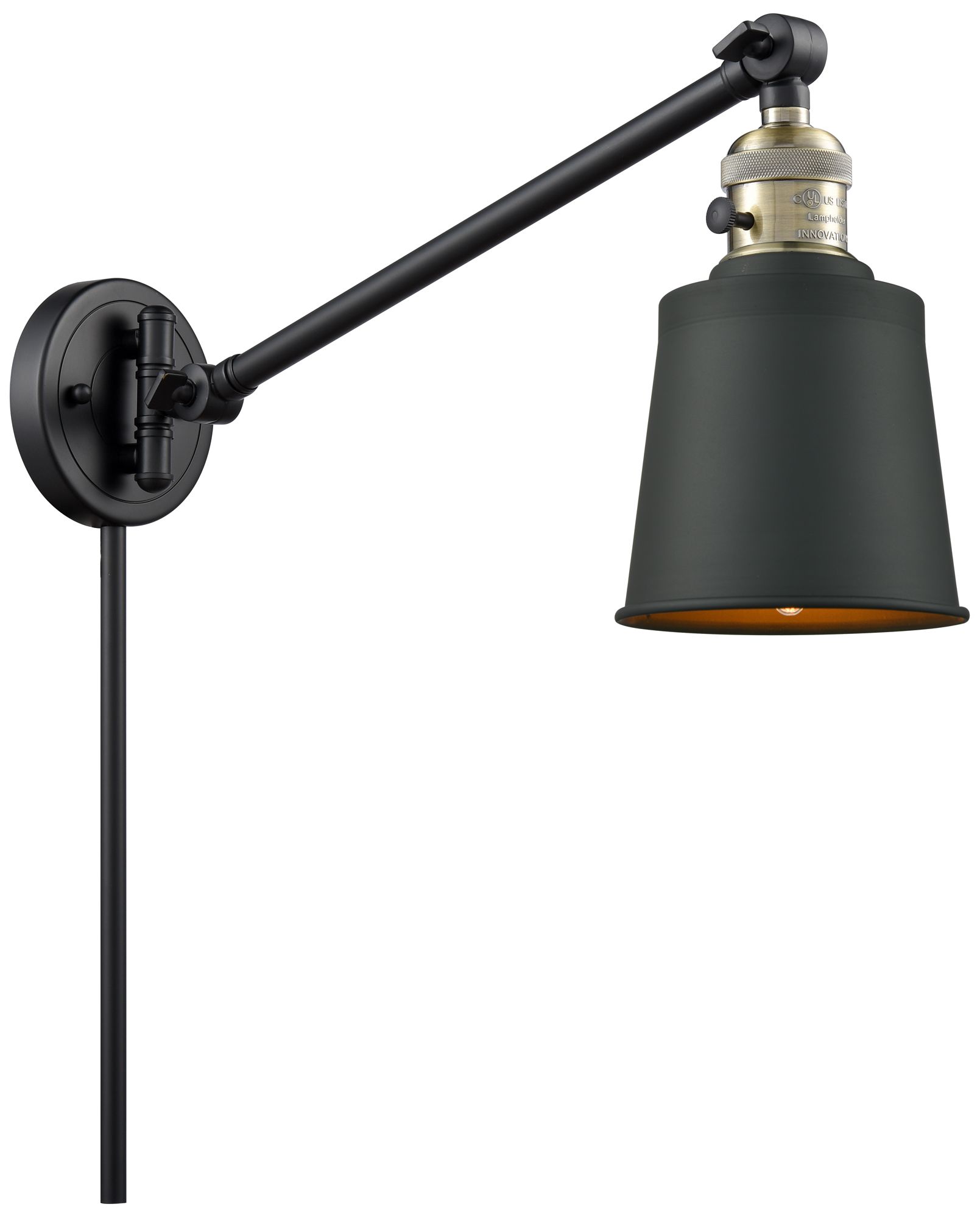 Addison 8" Black Antique Brass LED Swing Arm w/Matte Black Made to Order