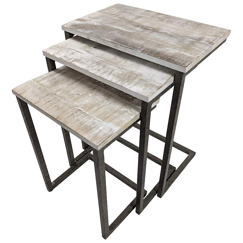 Image 1 Addison Aged Iron Base Natural Driftwood Top Nesting Table Set
