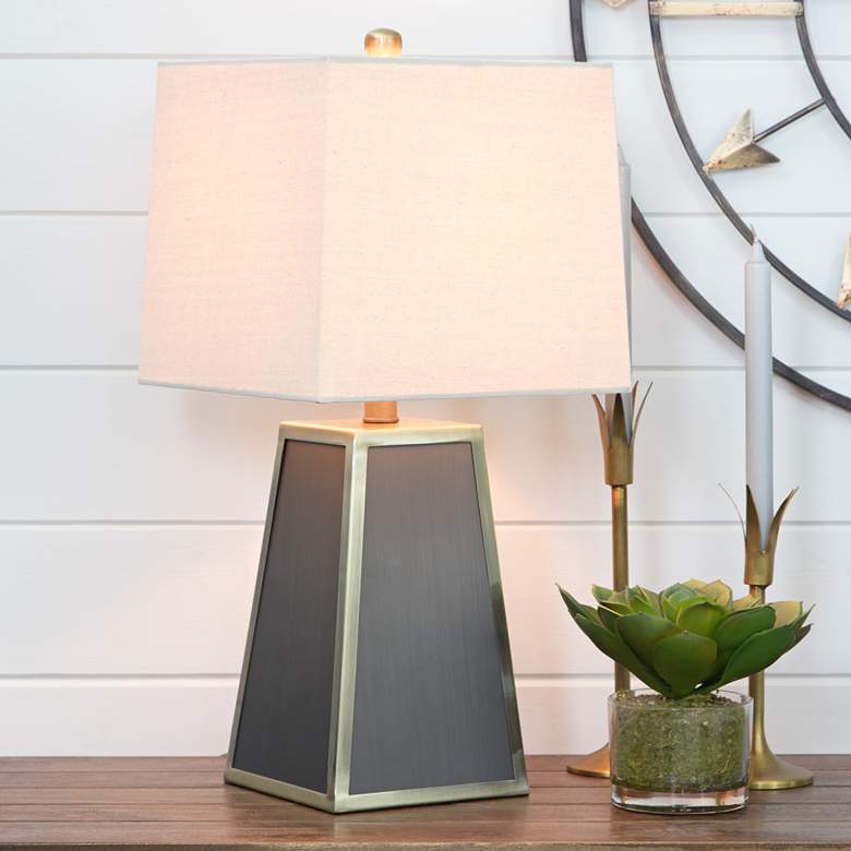 Image 1 Addison Gray and Polished Brass Accent Table Lamp