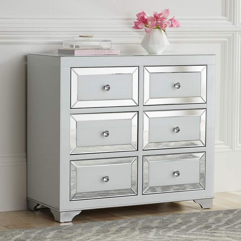 Image 1 Addison White Mirrored 6-Drawer Chest
