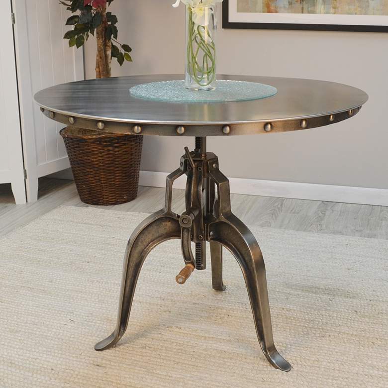 Image 1 Addy 36" Wide Antique Nickle Adjustable Crank Dining Table