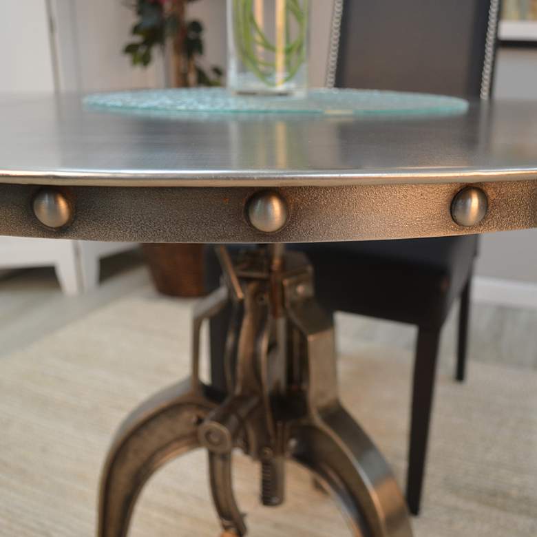 Image 4 Addy 36" Wide Antique Nickle Adjustable Crank Dining Table more views