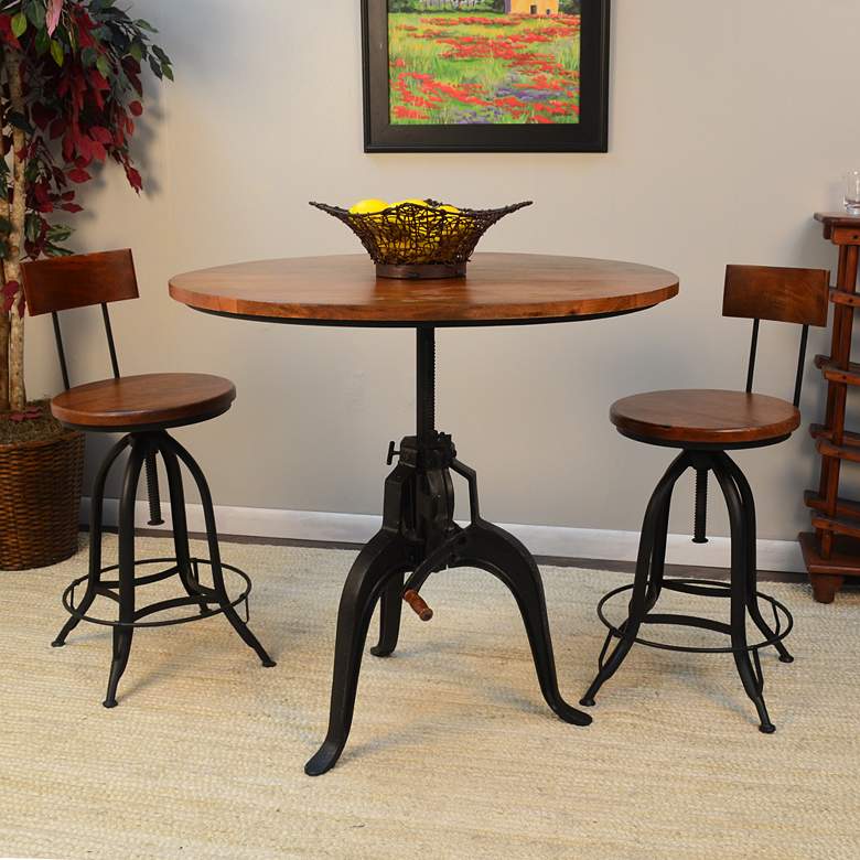 Image 4 Addy 36" Wide Chestnut Black Adjustable Crank Dining Table more views