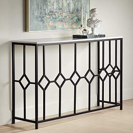 Image1 of Addy 52 1/4" Wide Stone and Black Iron Console Table