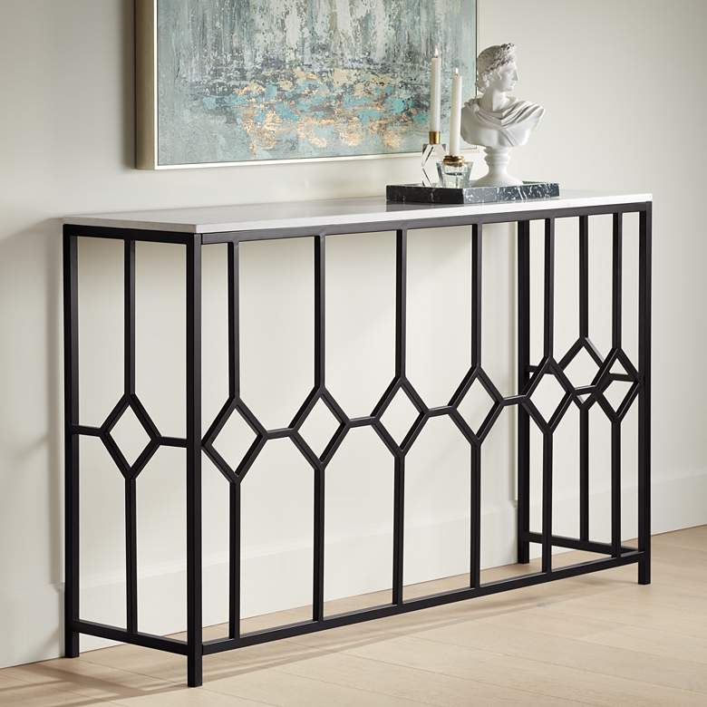 Addy 52 1/4&quot; Wide Stone and Black Iron Console Table