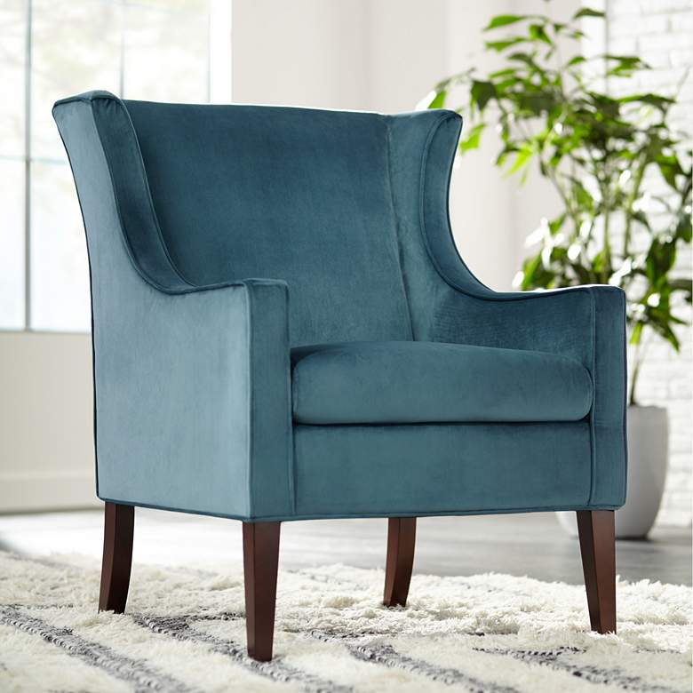 Image 1 Addy Teal Velvet Wingback Armchair