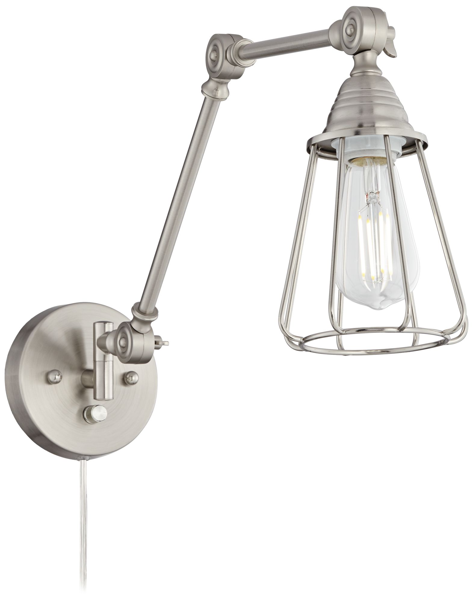 Adelaide Brushed Nickel Cage Joint Swing Arm Wall Lamp
