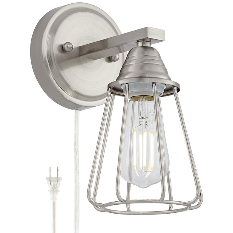Image 2 Adelaide Brushed Nickel Cage Plug-In Wall Lamp
