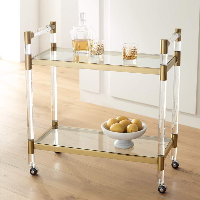 Image 1 Adele 31 1/2 inch Clear Acrylic and Gold Rectangular Bar Cart