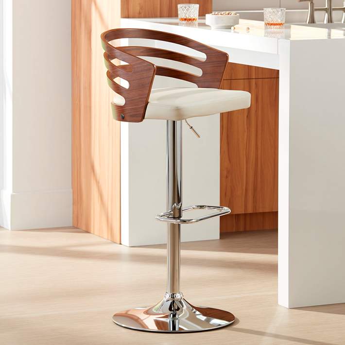 Adele Cream Faux Leather Adjustable Swivel Modern Bar Stool