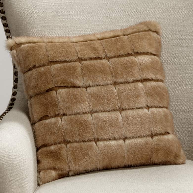Image 1 Adele Warm Brown 18 inch Square Plush Faux Fur Pillow