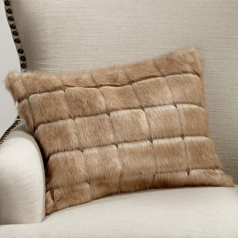 Image 1 Adele Warm Brown 20 inchx14 inch Plush Faux Fur Bolster Pillow