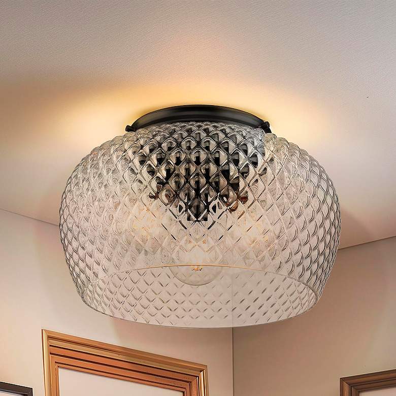 Image 1 Adeline 3 Light Flush Mount in Matte Black with Clear Glass Shade
