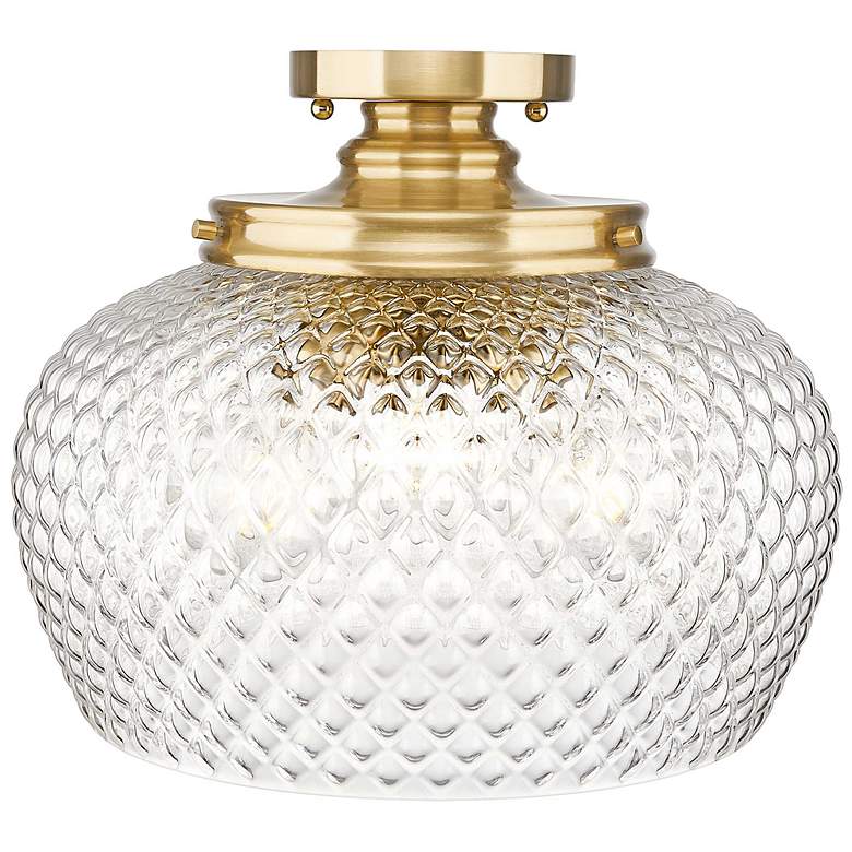 Image 1 Adeline 3 Light Semi-Flush in Modern Brushed Gold with Clear Glass Shade