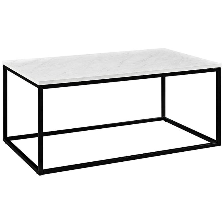 Image 3 Adeline 42 inch Wide Faux White Marble and Metal Coffee Table