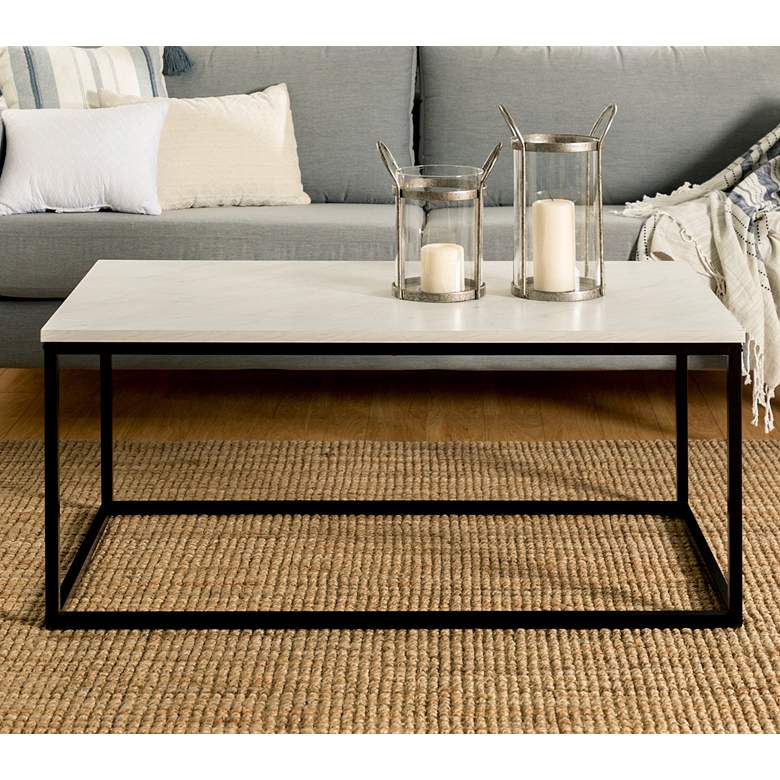 Image 2 Adeline 42 inch Wide Faux White Marble and Metal Coffee Table
