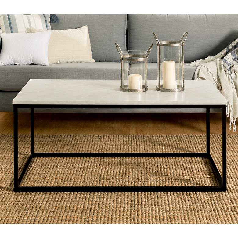 Image 1 Adeline 42" Wide Faux White Marble and Metal Coffee Table
