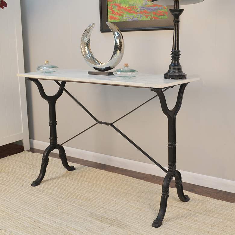 Adeline 42&quot;W White Marble Top and Black Base Console Table