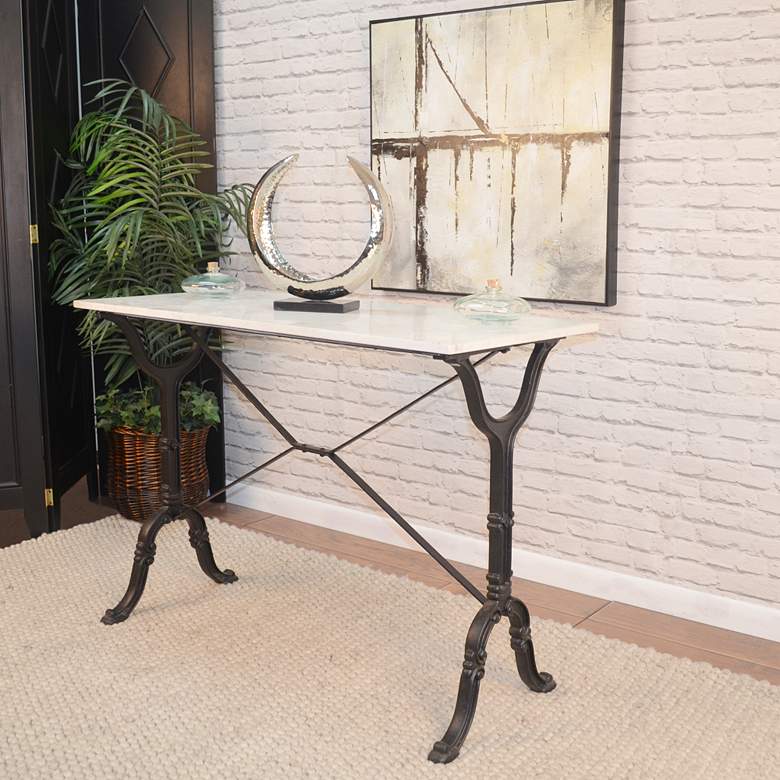 Image 5 Adeline 42 inchW White Marble Top and Black Base Console Table more views