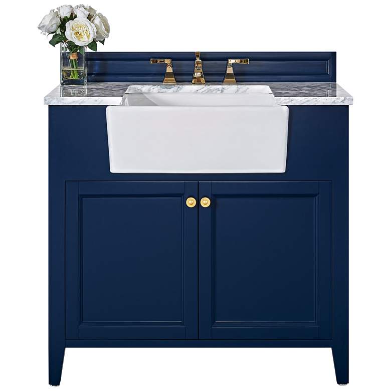 Image 3 Adeline Heritage Blue 36 inchW White Marble Single Sink Vanity