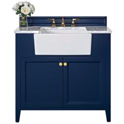 Adeline Heritage Blue 36&quot;W White Marble Single Sink Vanity