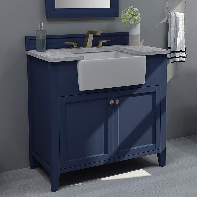 Image 1 Adeline Heritage Blue 36 inchW White Marble Single Sink Vanity
