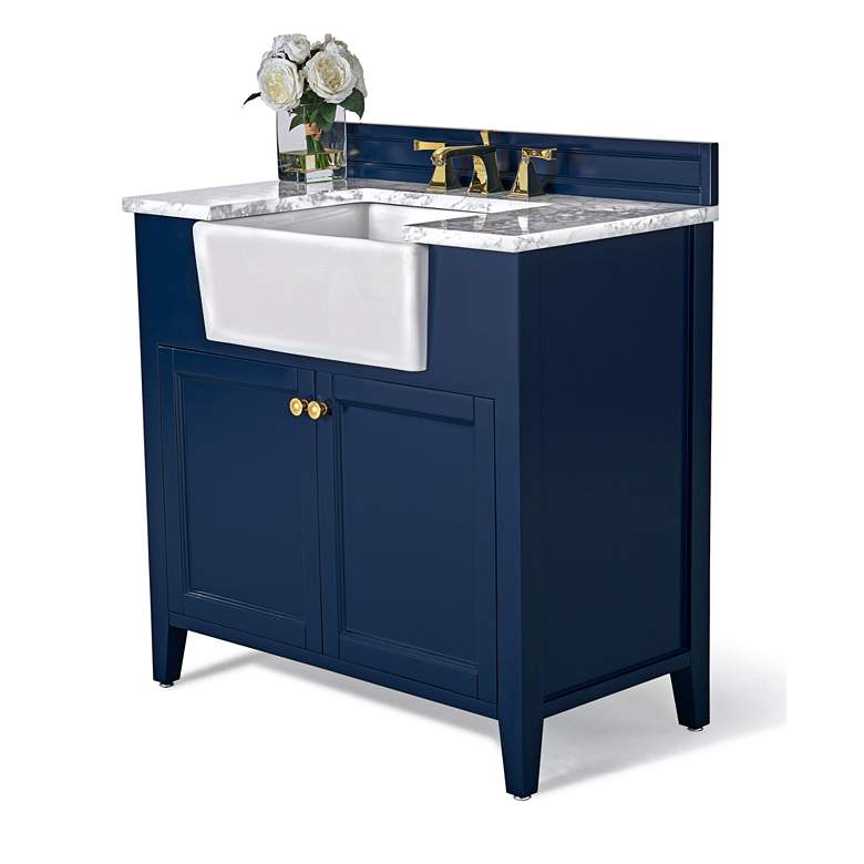 Image 4 Adeline Heritage Blue 36 inchW White Marble Single Sink Vanity more views