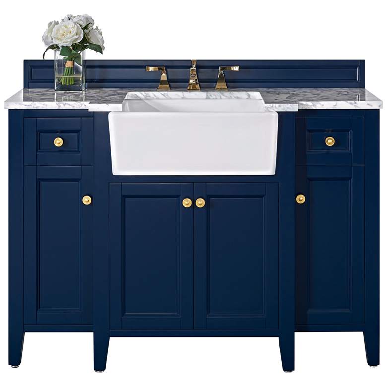 Adeline Heritage Blue 48 inchW White Marble Single Sink Vanity