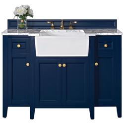 Adeline Heritage Blue 48&quot;W White Marble Single Sink Vanity