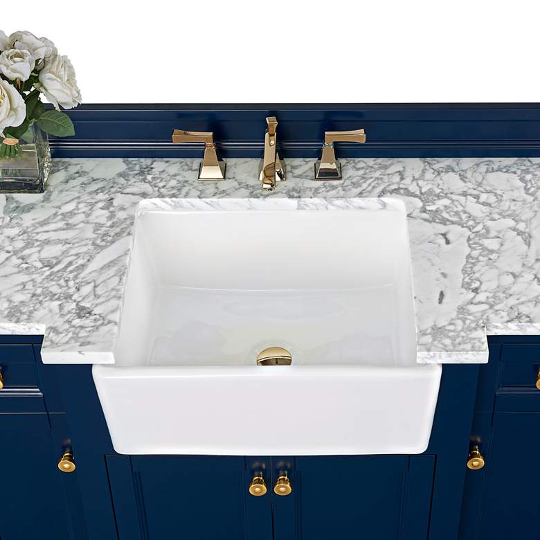 Adeline Heritage Blue 48 inchW White Marble Single Sink Vanity more views