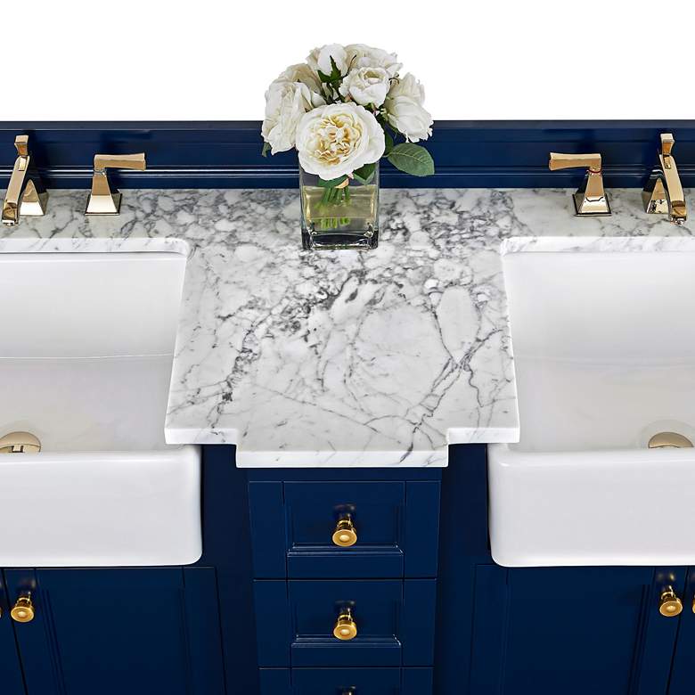 Adeline Heritage Blue 60 inchW White Marble Double Sink Vanity more views